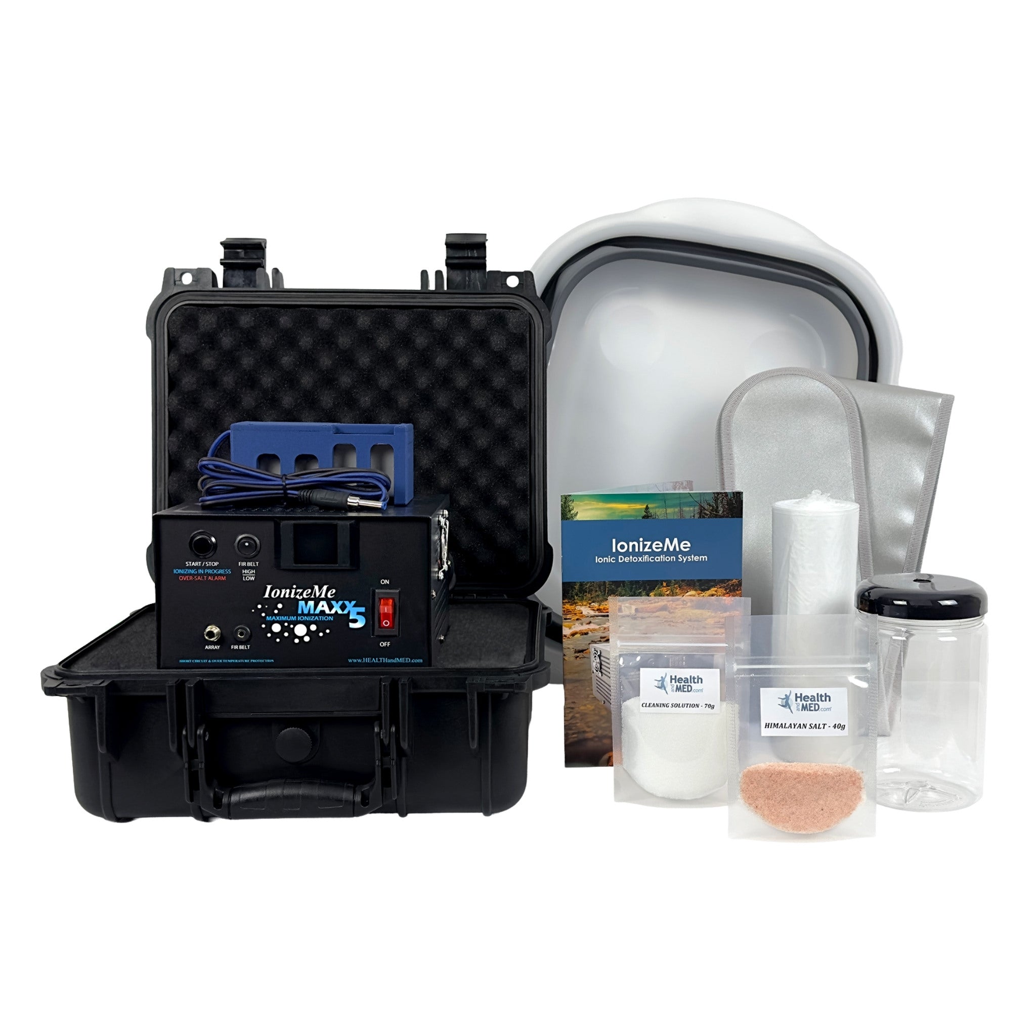 Ionize Me Maxx 5 Ionic Foot Bath Detox System Starter Package with case and with FIR Belt